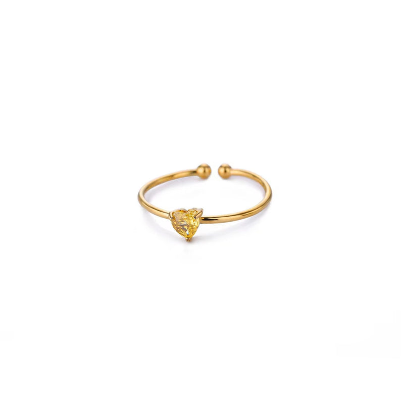 Birthday Stone Ring Titanium Steel Plated 18K Open Adjustable Gold