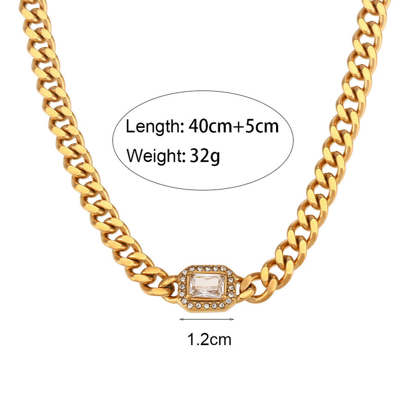 Shannon Stainless Steel Cuban Link Chain Zircon Bracelet or Necklace