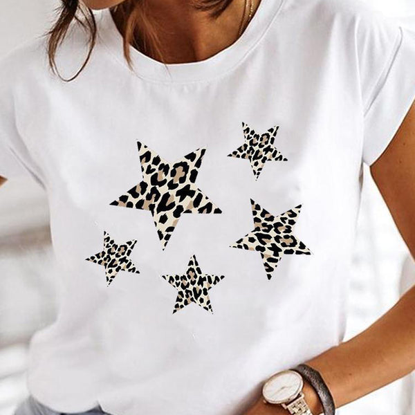 Crew Neck Casual Printed T-shirt For Women