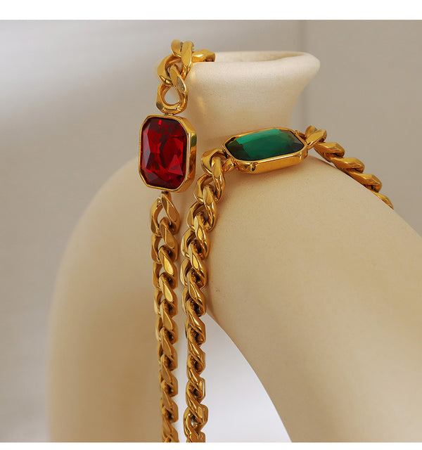 Cuban Link Chain Square Thick Straps Crystal Bracelet
