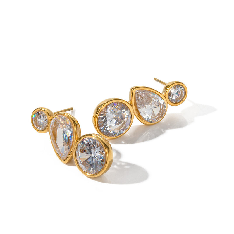 Inlaid Zircon Stud Earrings Stainless Steel 18K Gold Non-fading Anti Allergy Jewelry