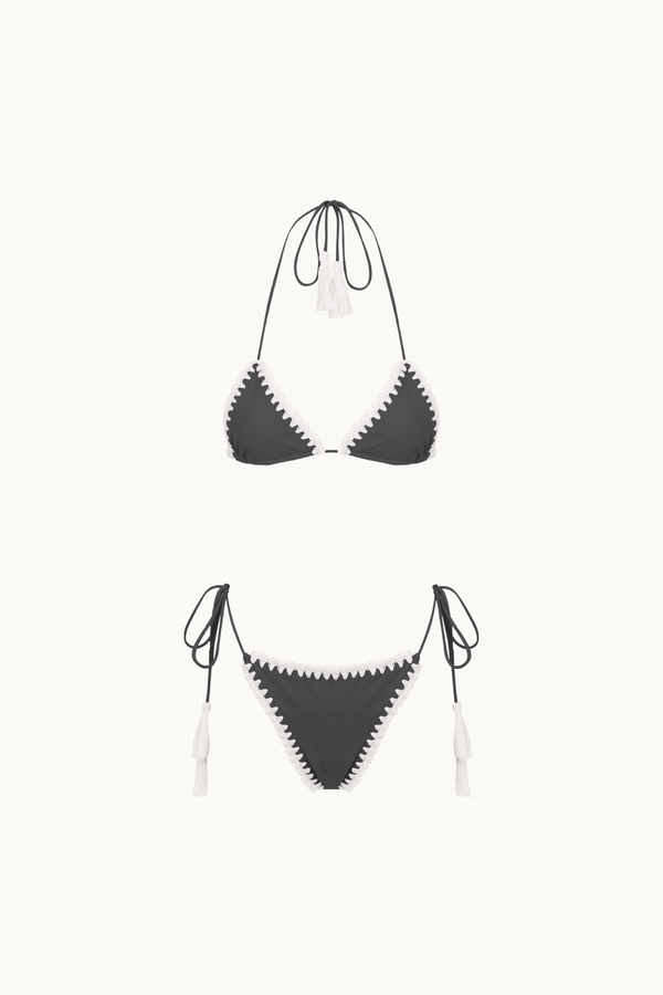 PEACHES CROCHET TRIM KINI - NOIR