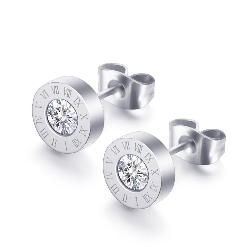 Roman Numeral Titanium Steel Ear Studs