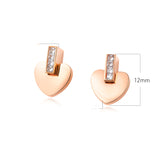 Titanium Steel Rose Gold Heart Zircon Stud Earrings