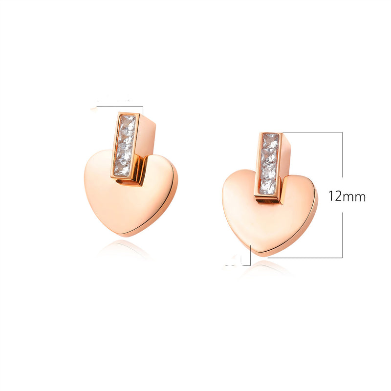 Titanium Steel Rose Gold Heart Zircon Stud Earrings