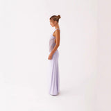 Slim lace satin patchwork - backless long dress