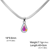 Colorful Crystal Water Drop Pendant Stainless Steel Snake Chain Necklace