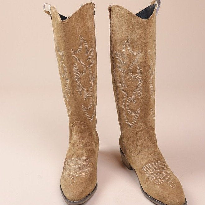 Vintage Embroidered V Cut Boots