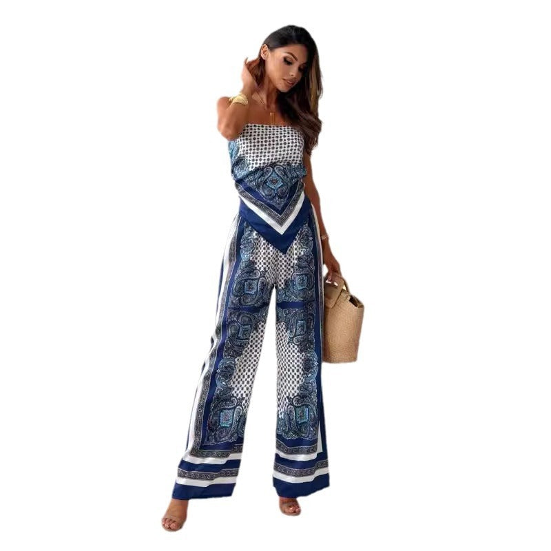 Printed Wrapped Pants Set