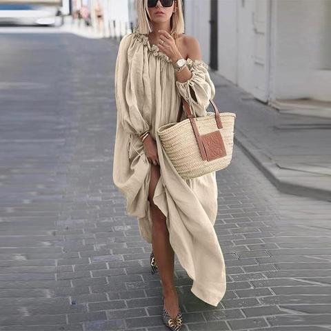 Independent Station Casual Solid Color Large Size Loose Long Sleeve Dress