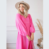 Women's V-neck Loose Lantern Sleeve Dress