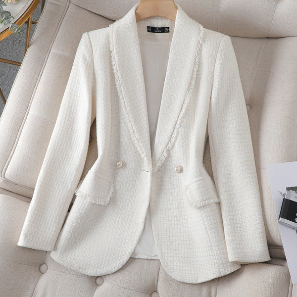White Classic Style High-grade Temperament Tweed Blazer