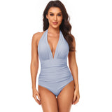 Pleated Neck One-piece Swimsuit