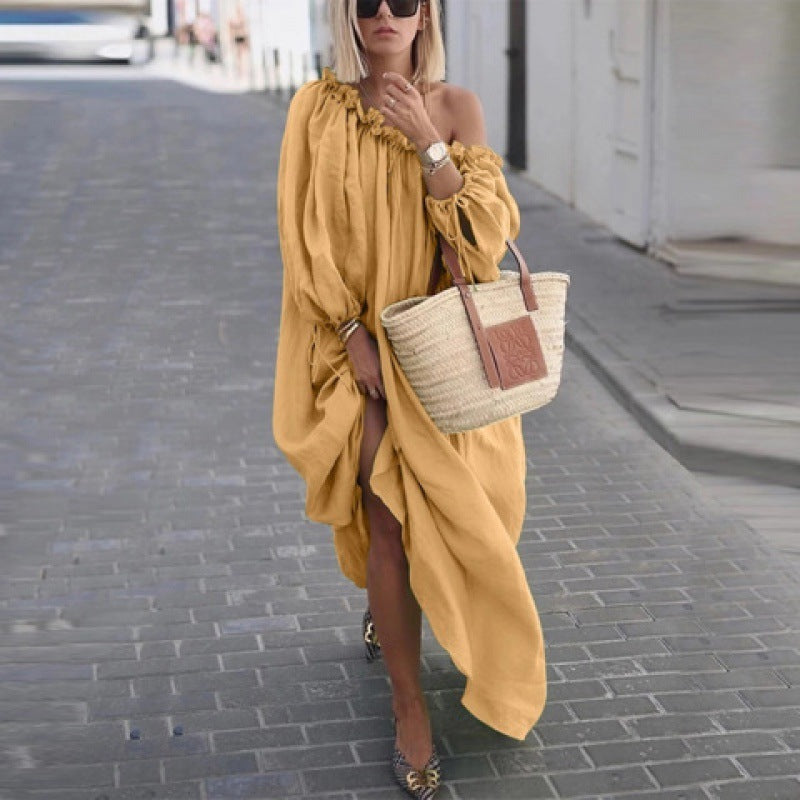 Independent Station Casual Solid Color Large Size Loose Long Sleeve Dress