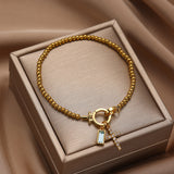 Moon Stone Love Knot Plated 18K Gold Bracelet