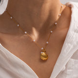 Jessica Titanium Steel Ocean Series Pearl Necklace