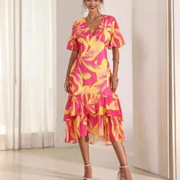 Women's Fashion Ruffles Printed Dress