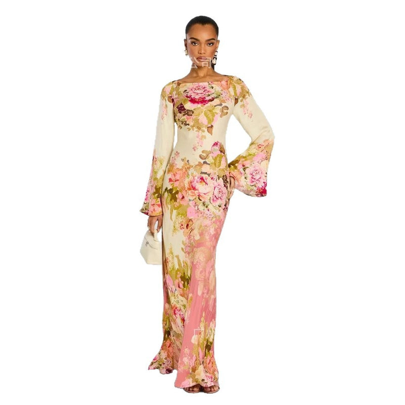Printed Long Sleeve Floral Dress