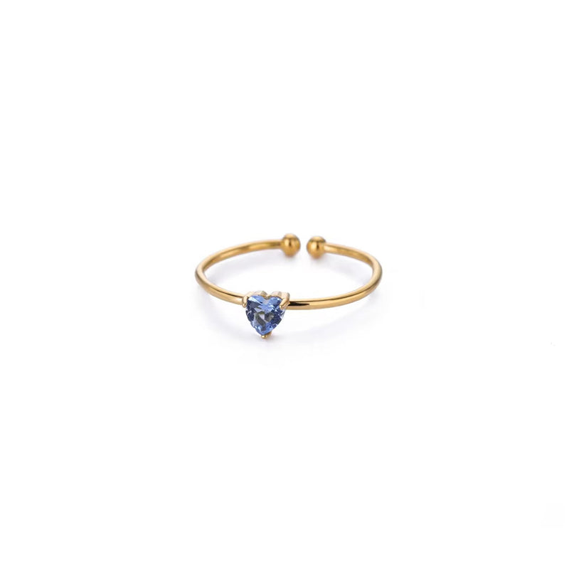 Birthday Stone Ring Titanium Steel Plated 18K Open Adjustable Gold