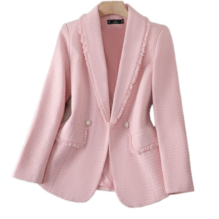 Pink Classic Style High-grade Temperament Tweed Blazer