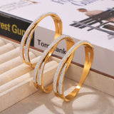 Double-layer Twin Titanium Steel Plated 18K Real Gold Inlaid Bracelet