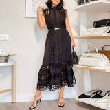 Hollow waist cinching long skirt