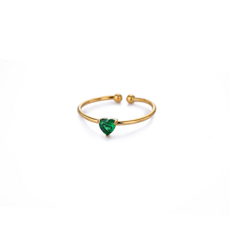 Birthday Stone Ring Titanium Steel Plated 18K Open Adjustable Gold