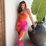 Summer || Elegant Printed Sleeveless Tight High Waist Long Dress