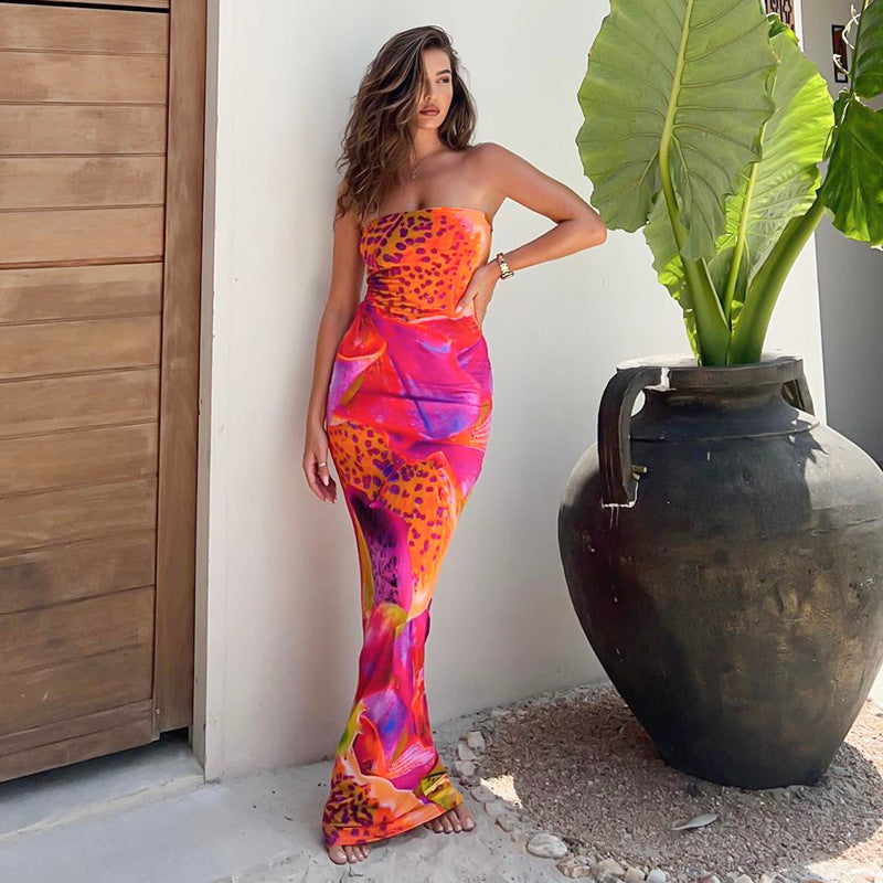 Summer || Elegant Printed Sleeveless Tight High Waist Long Dress