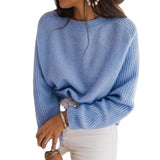 Milk Blue Bedford Cord Sweater Women's Round-collar Long-sleeve Knitwear