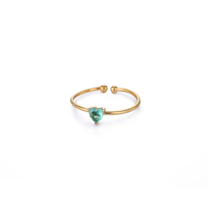 Birthday Stone Ring Titanium Steel Plated 18K Open Adjustable Gold