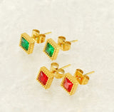 Gold Square Zircon Stud Earrings