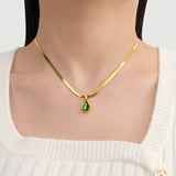 Colorful Crystal Water Drop Pendant Stainless Steel Snake Chain Necklace