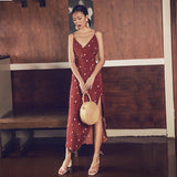 French Polka Dot Mid-length Split Dress