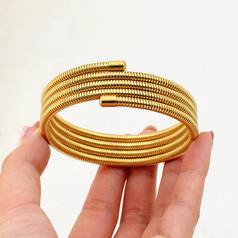 Ring Stainless Steel 18K Gold Plated Multi-layer Spring Bracelet