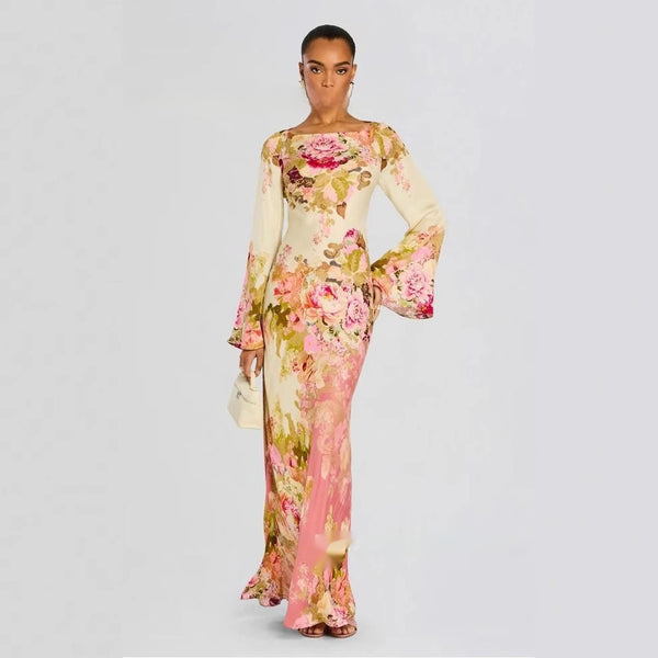 Printed Long Sleeve Floral Dress