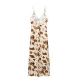 Tailored silk satin texture printed suspender dress