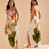 Oblique One Shoulder Ruffle Flower Dress
