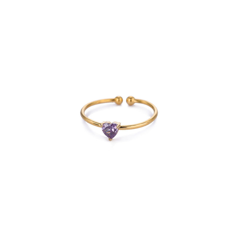 Birthday Stone Ring Titanium Steel Plated 18K Open Adjustable Gold