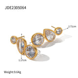 Inlaid Zircon Stud Earrings Stainless Steel 18K Gold Non-fading Anti Allergy Jewelry