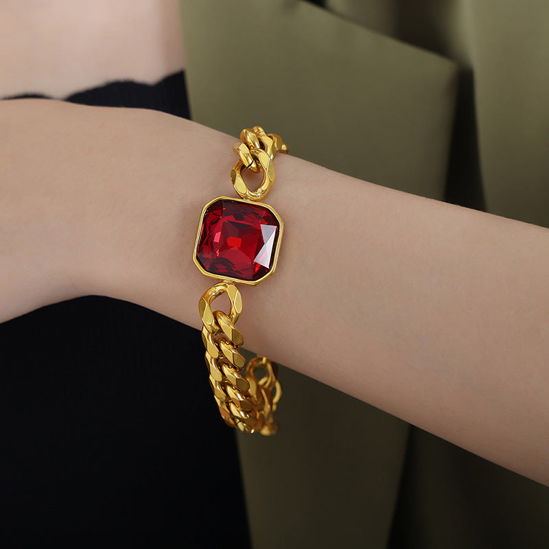 Cuban Link Chain Square Thick Straps Crystal Bracelet