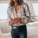 Autumn And Winter Sequined V-neck Top