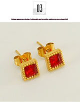 Gold Square Zircon Stud Earrings