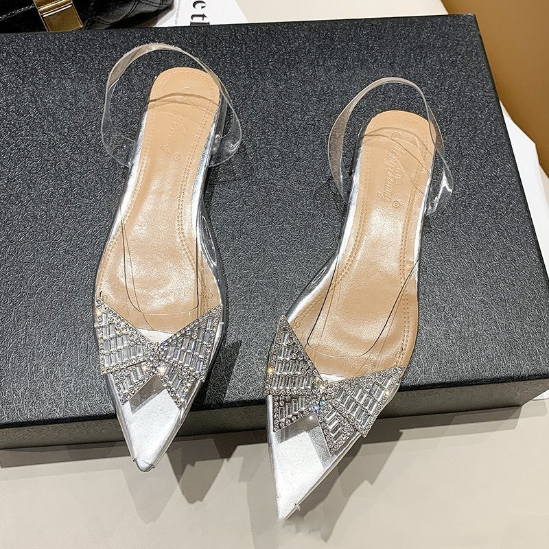 New Ladies Style Pointy Transparent Rhinestone Comfortable Toe Sandals