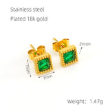 Gold Square Zircon Stud Earrings