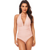 Pleated Neck One-piece Swimsuit