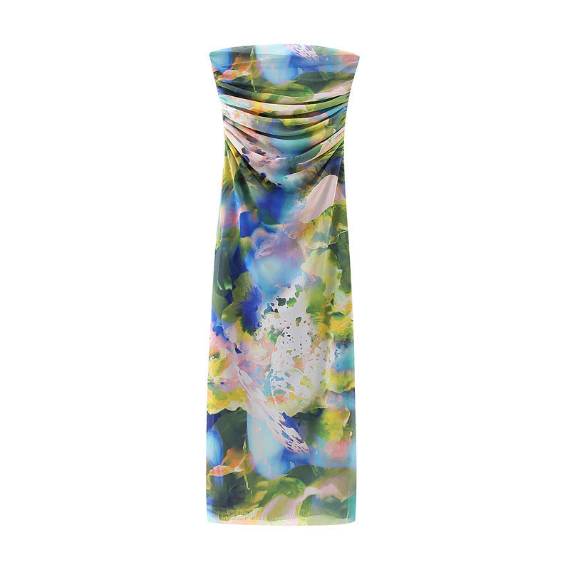 Women's Casual Fashion Floral Print Tube Top Dress