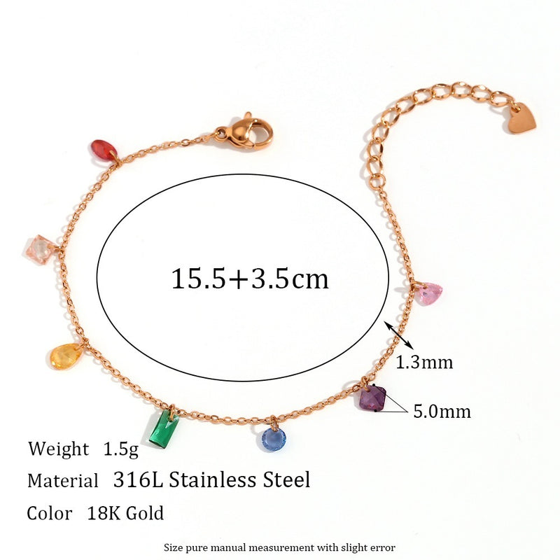 Rainbow Stainless Steel 18K Gold Plating Color Zircon