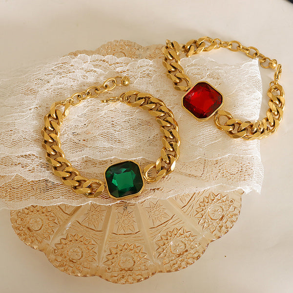 Cuban Link Chain Square Thick Straps Crystal Bracelet