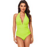 Pleated Neck One-piece Swimsuit